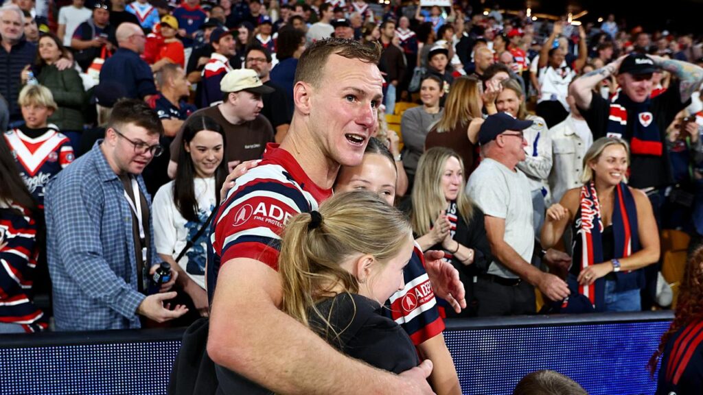 Daly Cherry-Evans celebrates winning through to the grand final with the Sydney Roosters.
