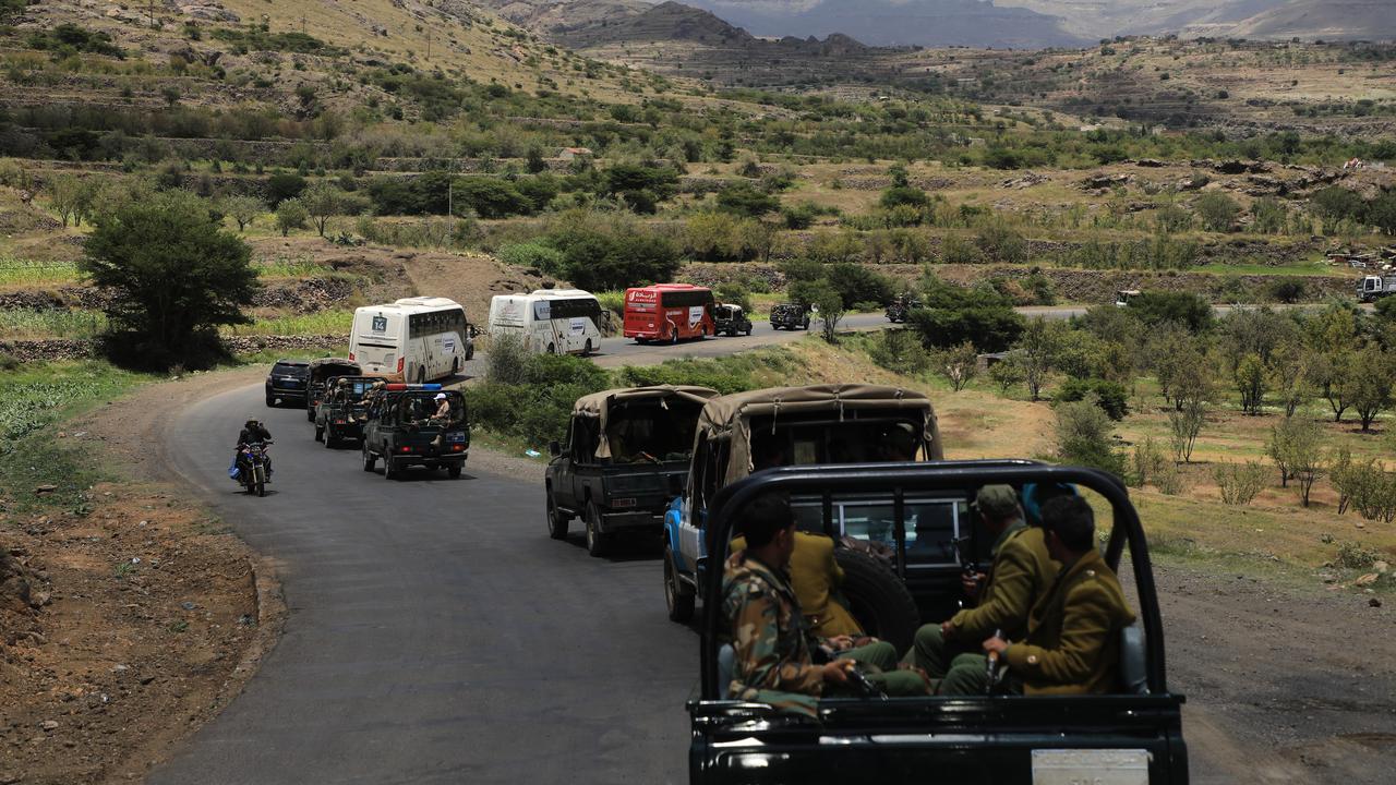 A convoy of Houthi fighters in Yemen