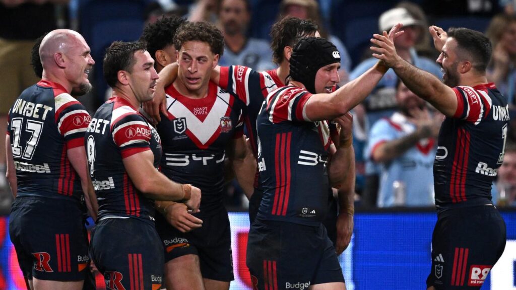 Rugby convert Mark Nawaqanitawase (third from left) has been a star turn for the Sydney Roosters. 

