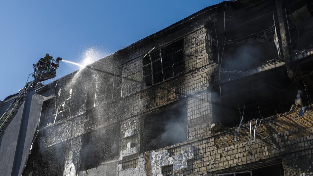 Russian drones hit several districts of Kyiv overnight, setting a warehouse on fire.
