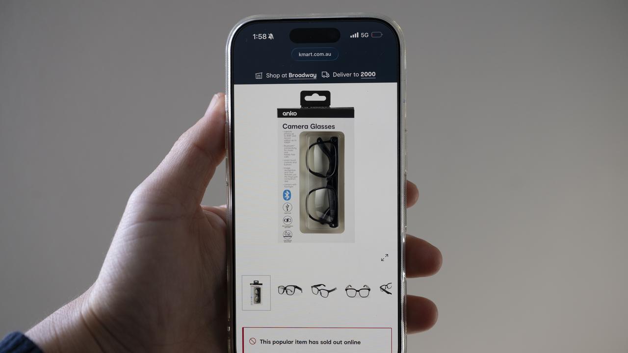 A website on a phone showing camera glasses