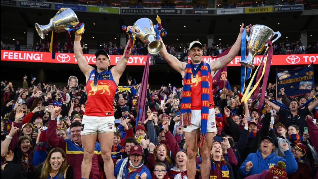 Dayne Zorko and Josh Dunkley are among the Brisbane players to have featured in all three flags.
