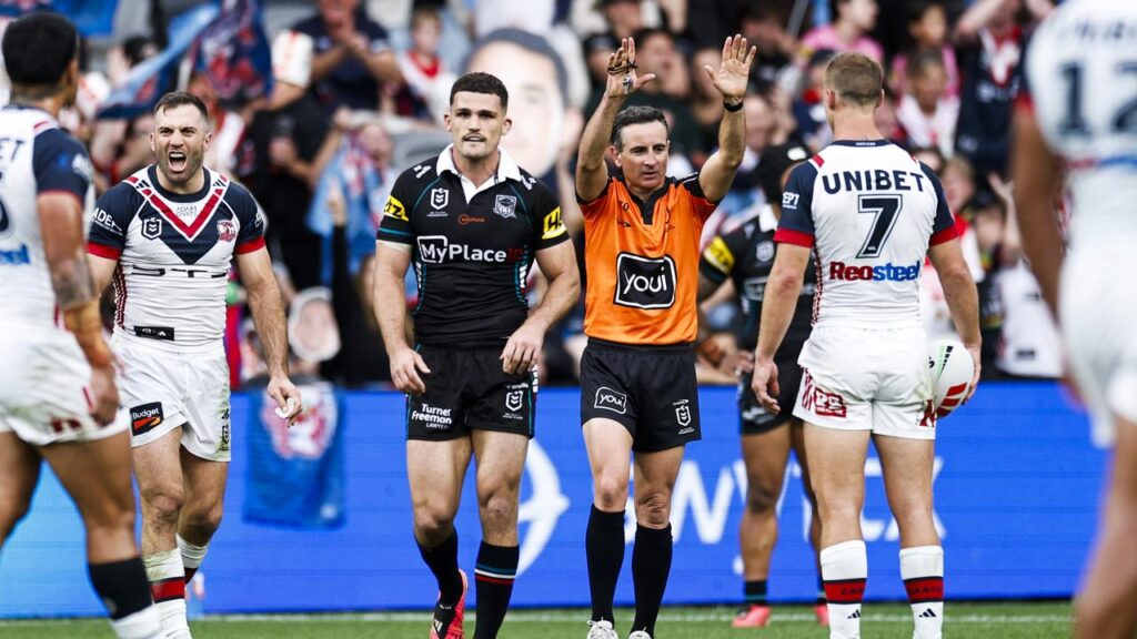 Nathan Cleary faces a nervous wait after going on report in Penrith’s win over the Roosters.
