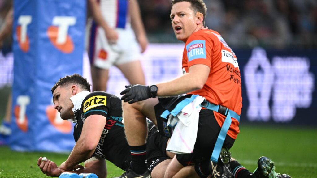 Nathan Cleary’s serious injury spelt the end of error-ridden Penrith’s hopes of grand final return.
