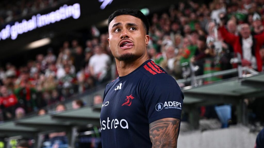 Spencer Leniu fired up the crowd as the Roosters took on the Rabbitohs at Accor Stadium.
