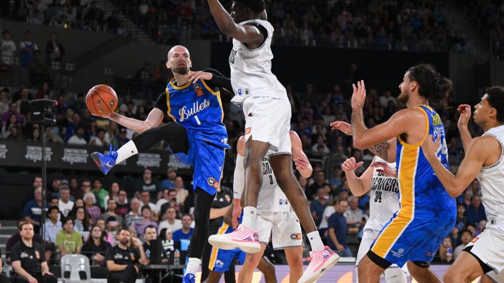 Lithuanian star Arnas Velicka has guided Brisbane to an opening game win over the Breakers.
