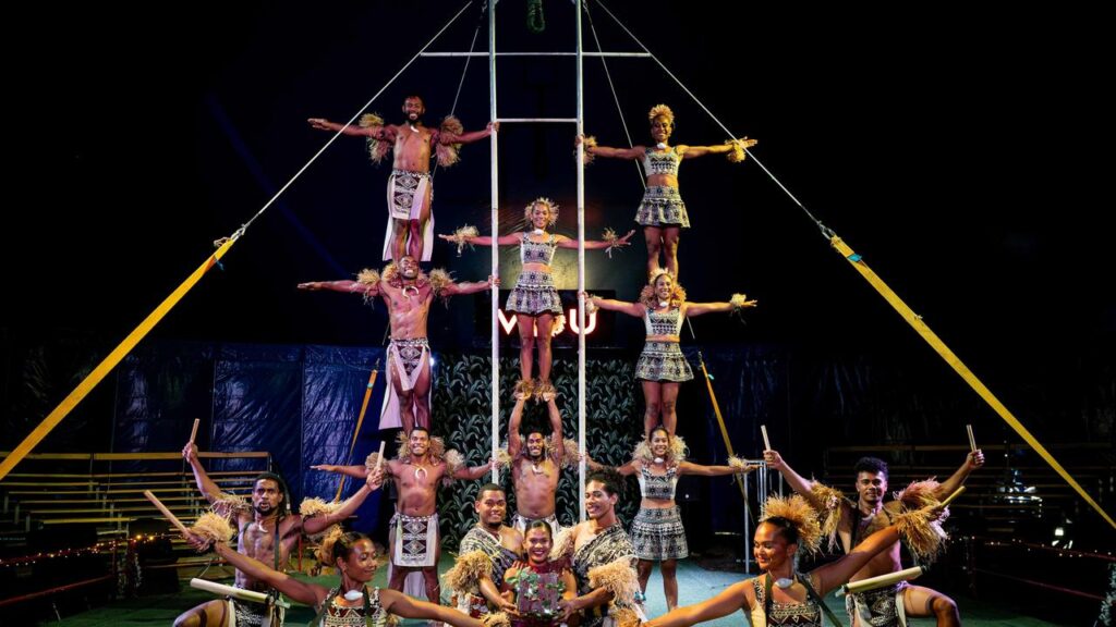 The Fijian Flying Circus showcases acrobatics, aerials, drumming and dance under a big top.
