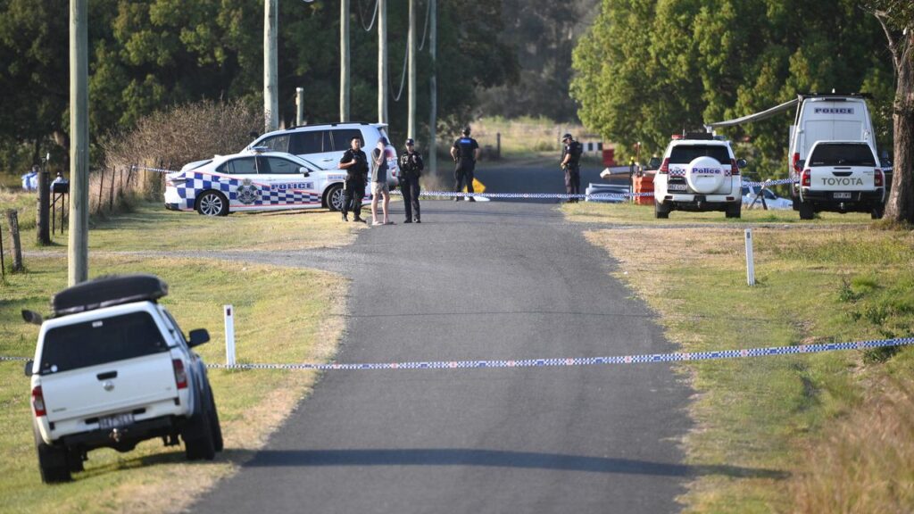 Authorities at the site of the Beech Bonanza aircraft crash on Monday.
