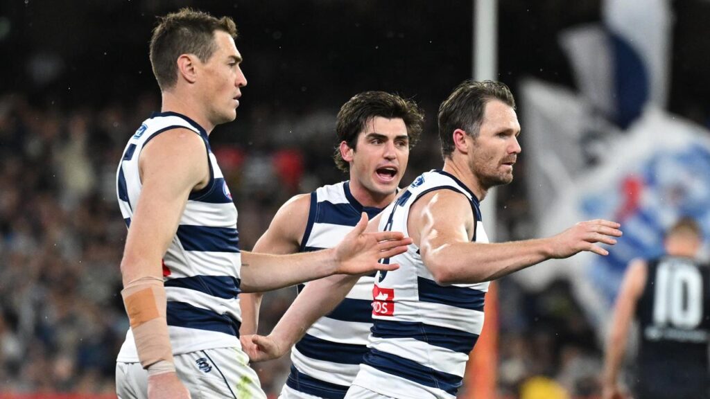 Geelong captain Patrick Dangerfield led by example with five goals to banish the Blues.
