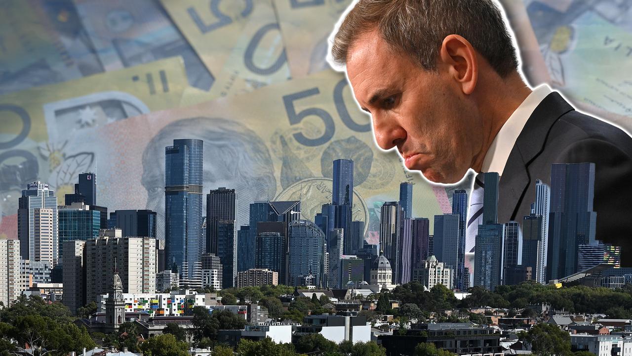 A composite of Treasurer Jim Chalmers and the Melbourne city skyline.
