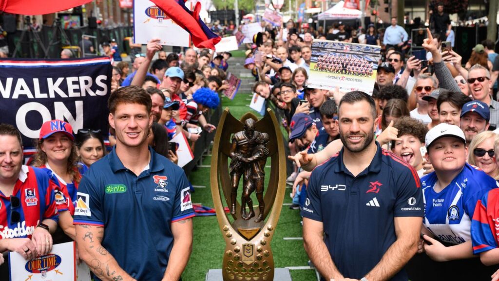 Newcastle captain Kalyn Ponga and Roosters skipper James Tedesco are hoping to lift the trophy.
