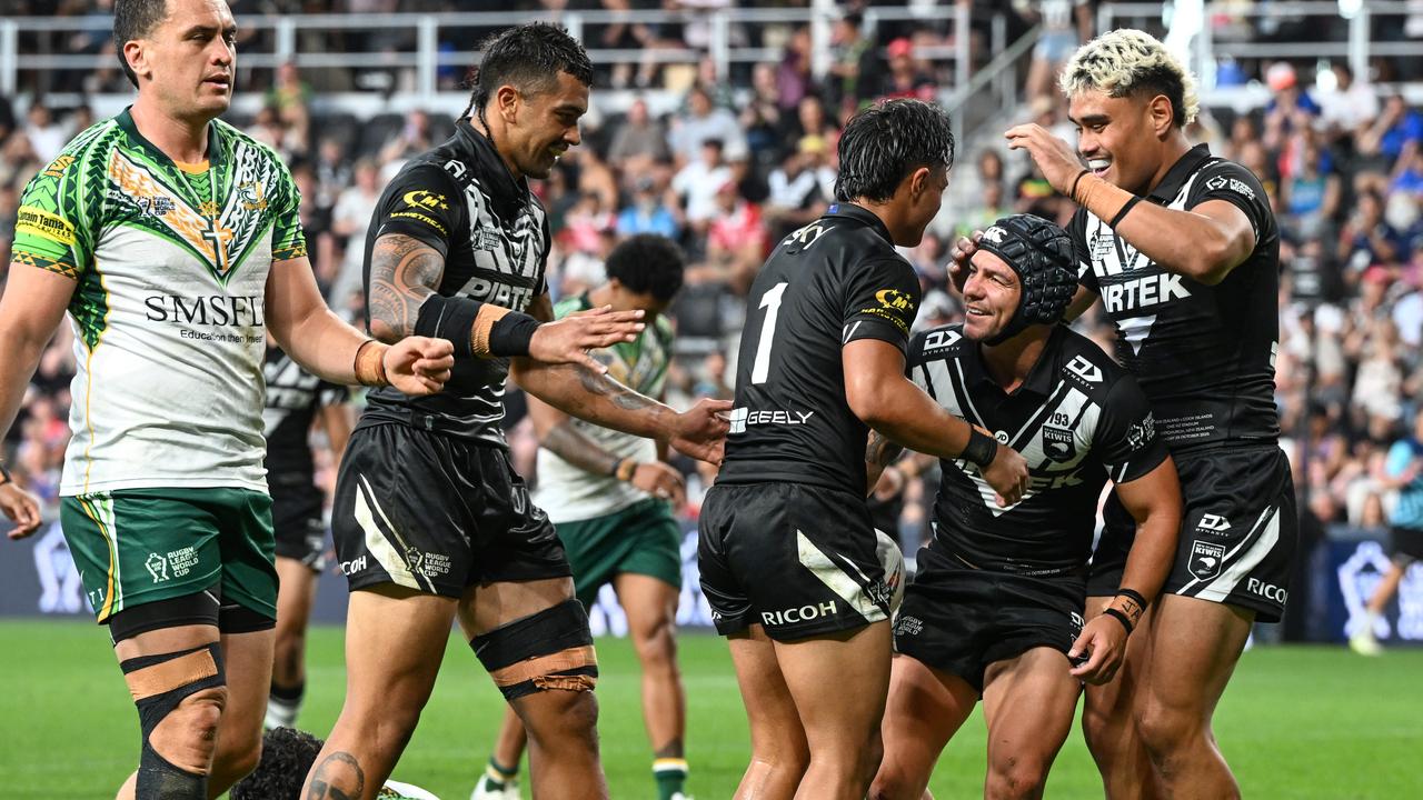 Celebrating New Zealand players.
