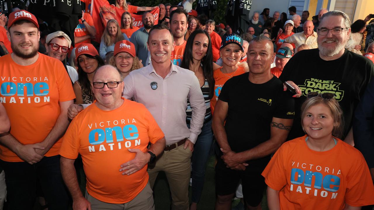 Victoria One Nation leader Warren Pickering with supporters.
