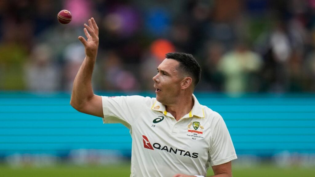 Australia’s Scott Boland took two wickets in two balls on a stop-start first day in Gqeberha.
