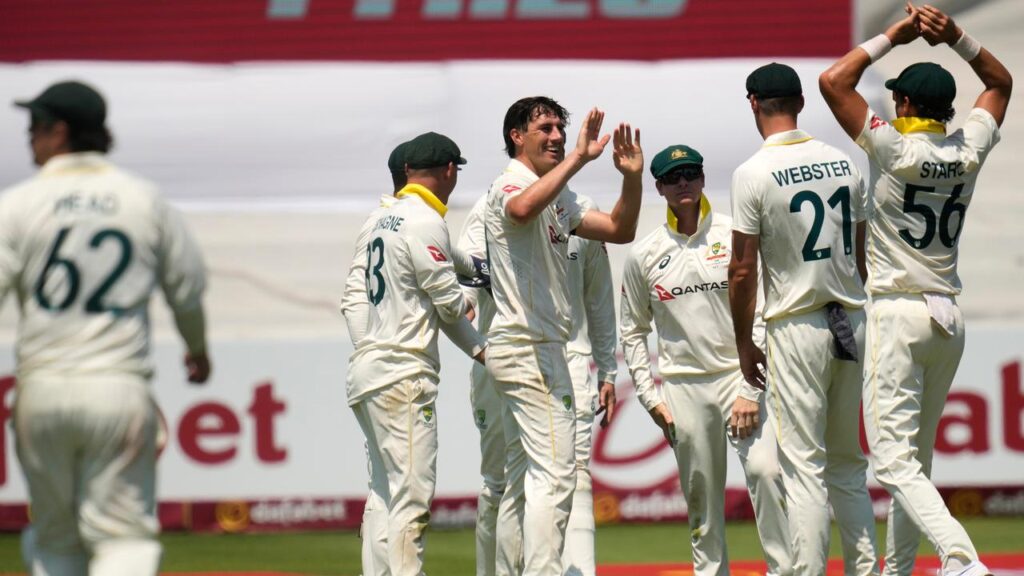 Australia seized the intiative on day three in Durban, with Pat Cummins (c) among the wickets.
