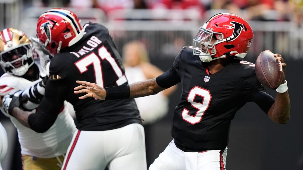 Falcons quarterback Michael Penix Jr  threw three touchdown passes in Atlanta’s win.
