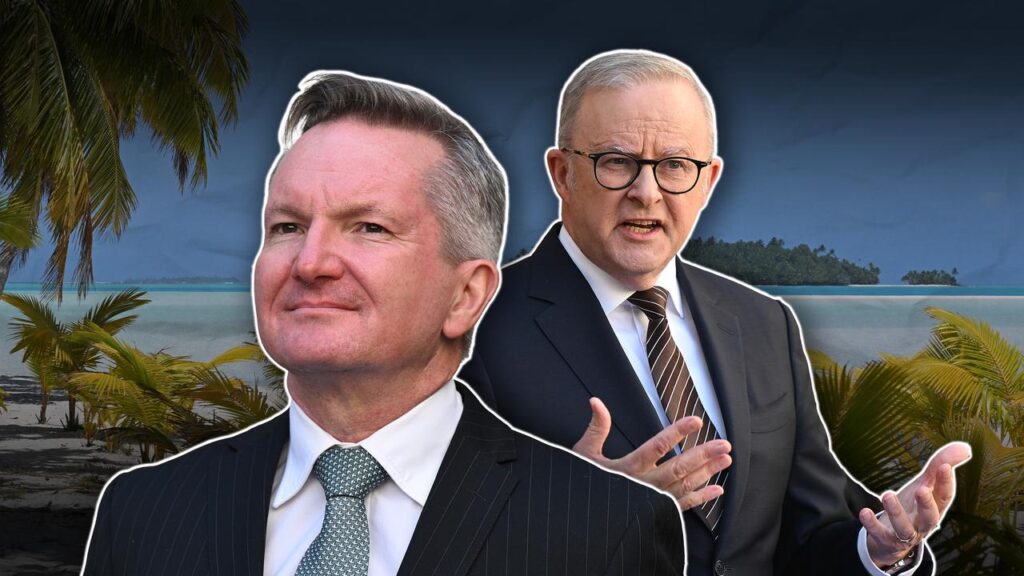 Chris Bowen and Anthony Albanese will face some tricky questions at climage change talks in Fiji. 
