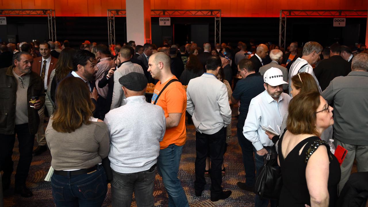Supporters enter the One Nation 2026 Victorian State Campaign launch