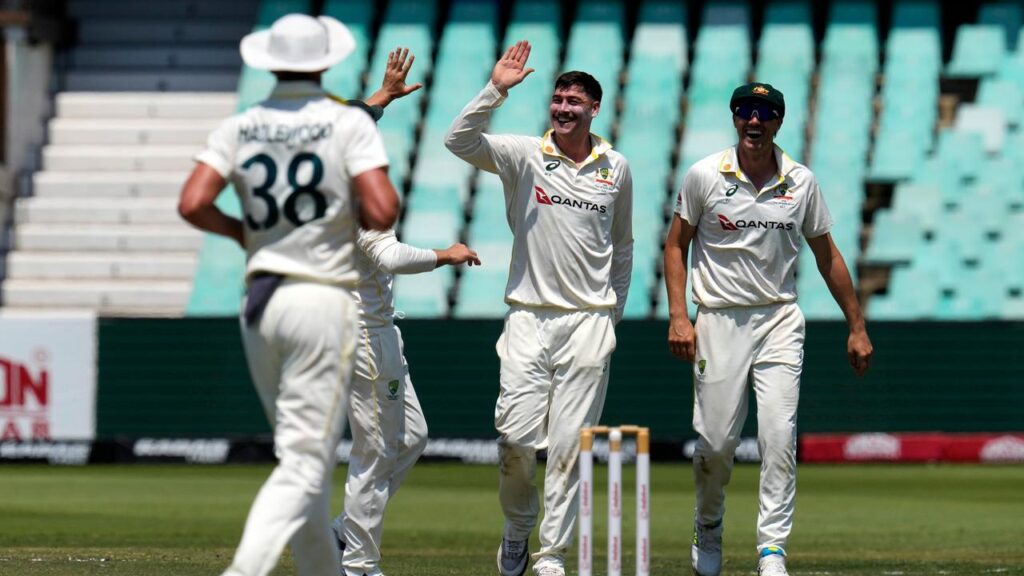 Australia are set for a win in the first Test in South Africa, with Matt Renshaw among the wickets.
