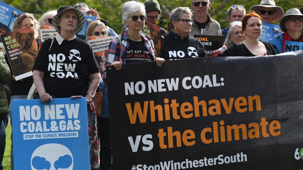 Conservationists protested against the proposed Whitehaven mine’s impact on the climate.
