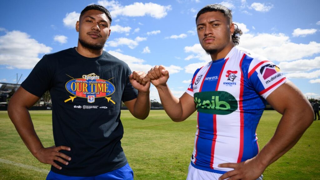 Newcastle’s Francis Manuleleua (left) and Jermaine McEwen are ready to take on the Roosters pack.
