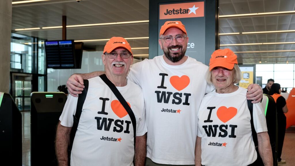 James Irwin and his parents were excited to be part of the first commercial flightt.
