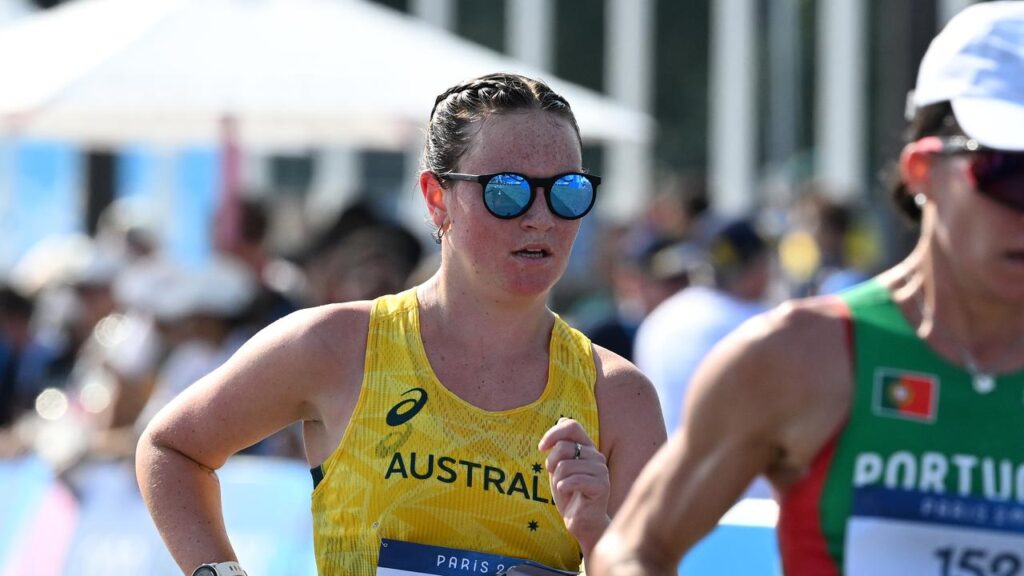 Aussie race walker Rebecca Henderson, here at the 2024 Olympics, has become a world record breaker.
