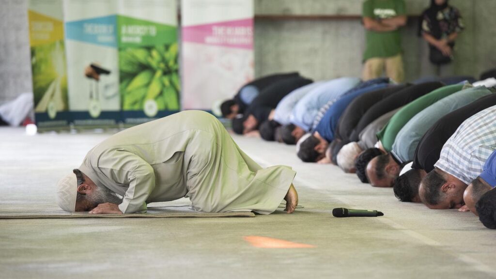 Police say a cyclist used a slingshot or similar device, to propel a ball bearing at a mosque.
