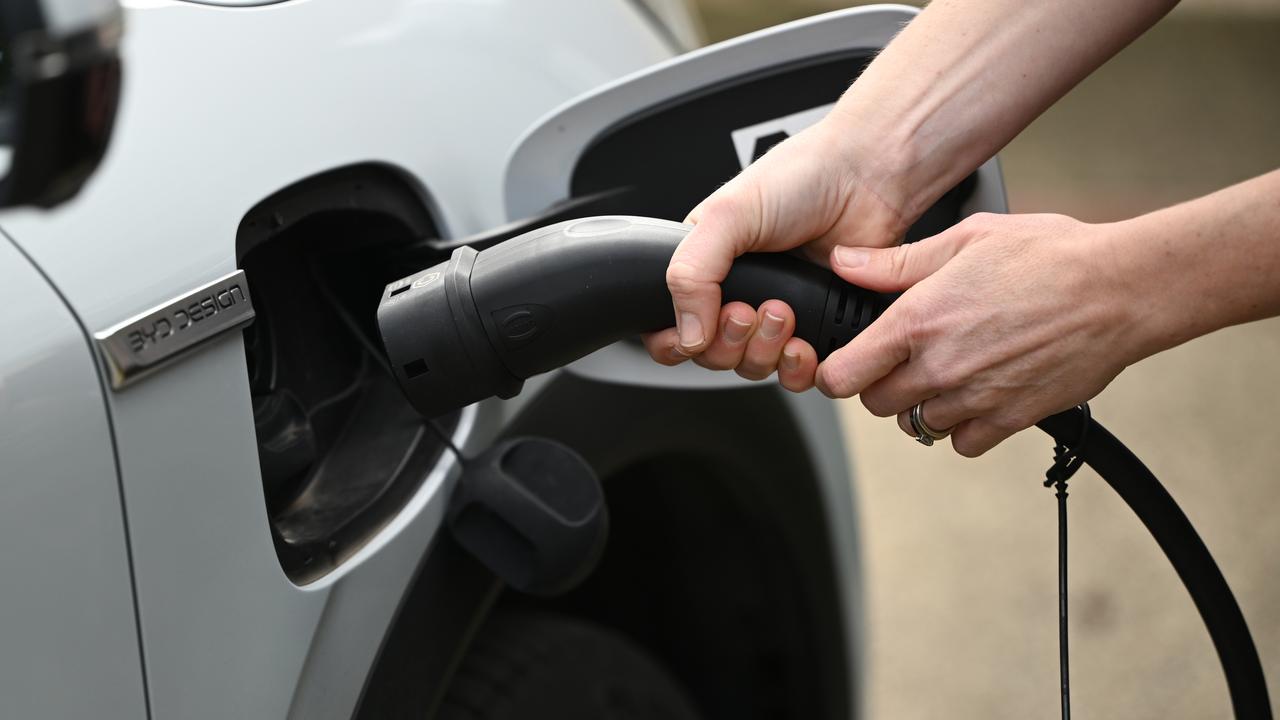 A mock charger on a Zeekr electric car at a home in Melbourne