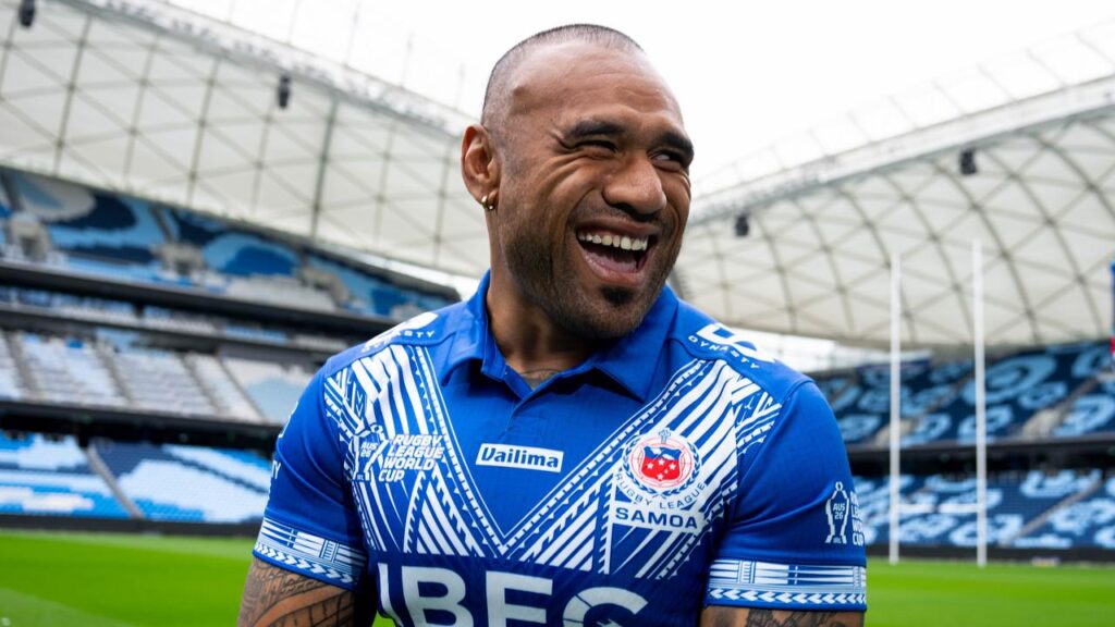 Samoa’s Junior Paulo was in good spirits at Saturday’s Rugby League World Cup launch in Sydney.
