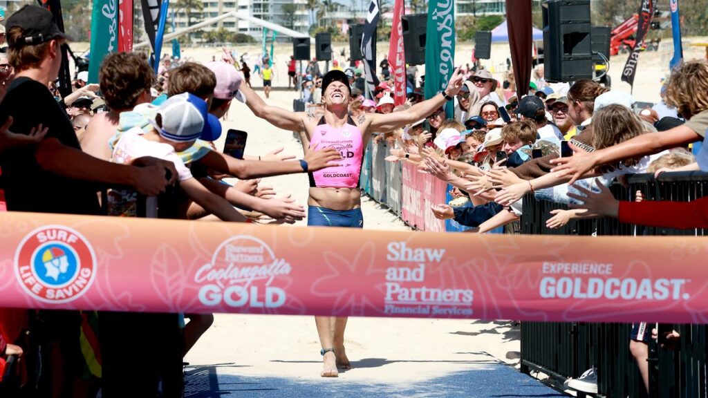 A relieved Matt Bevilacqua claimed victory at the Coolangatta Gold.
