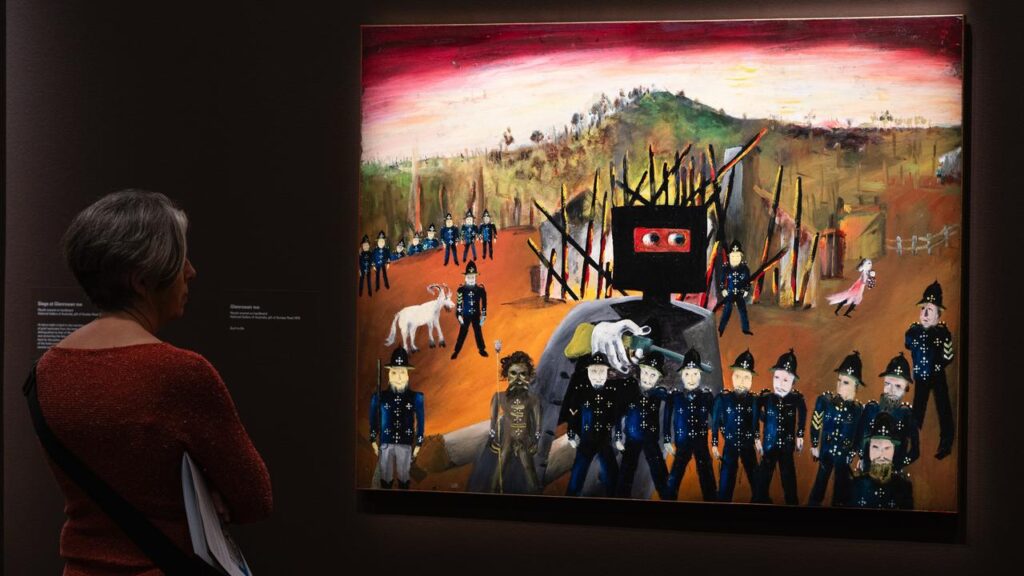 Sidney Nolan’s most famous paintings are those of bushranger Ned Kelly and his gang.
