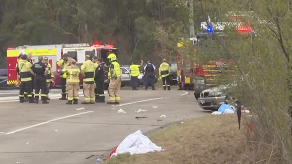 Ten people were taken to hospital after a car ploughed into NRL fans lining a road near Newcastle.
