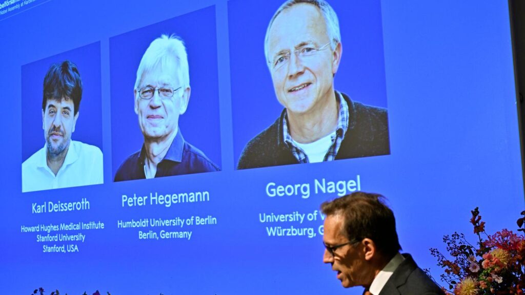 Karl Deisseroth, Peter Hegemann and Georg Nagel were announced Nobel winners at in Stockholm.
