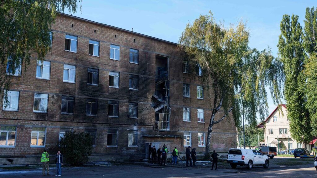 The children and school staff were hiding in a shelter when the Russian drone hit the school.

