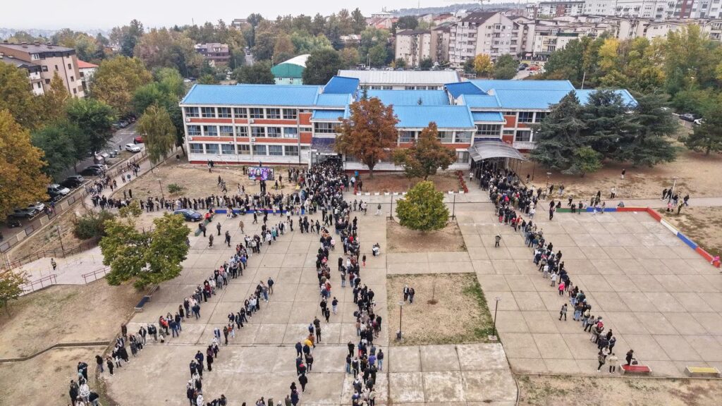 There were long lines outside polling stations as Serbians went to the ballot box on Sunday.
