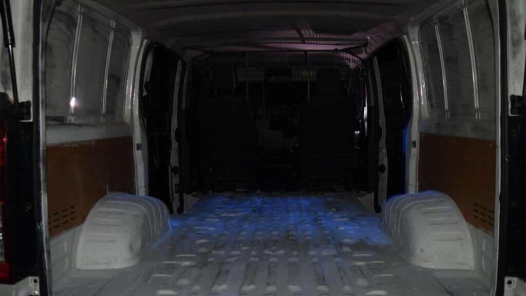 The hired van was swept by forensic investigators after a young couple’s alleged murder.
