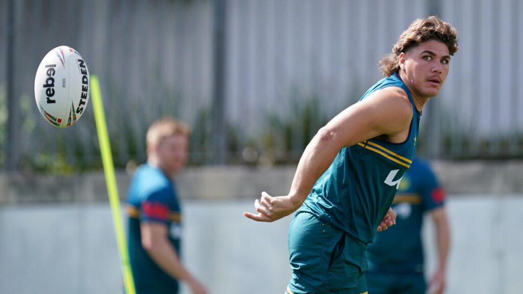 Reece Walsh was passing time in a meaningful way at Kangaroos training in Sydney. 
