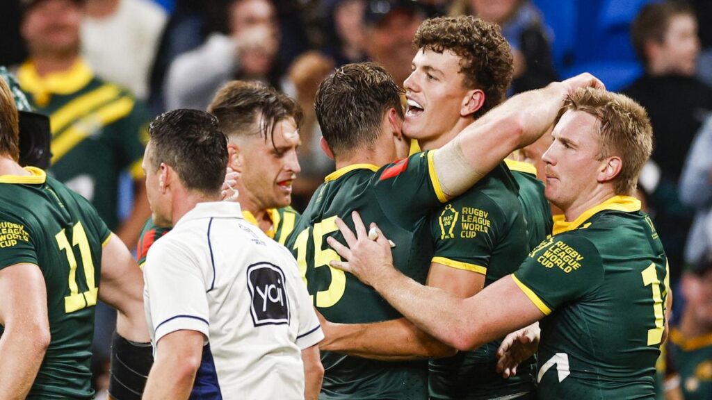 Jack Bostock scored a hat-trick on debut in Australia’s incredible World Cup win in Sydney. 

