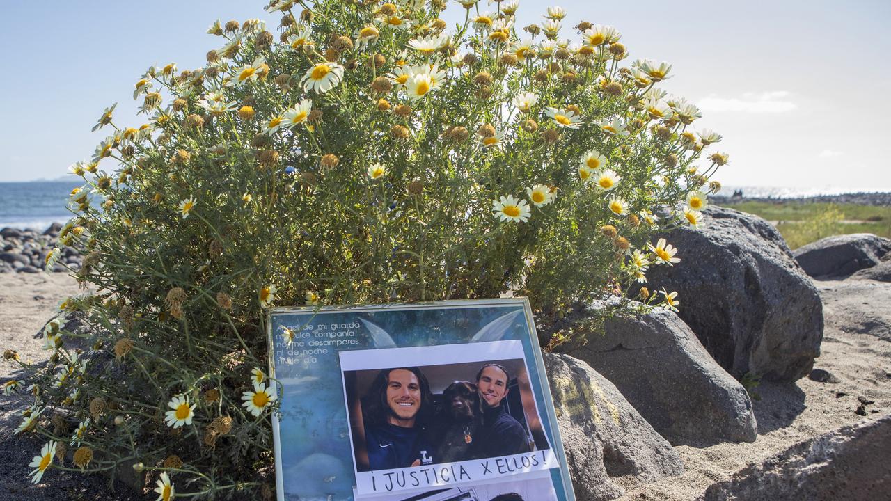 Photos of the victims placed on a beach in Mexico.