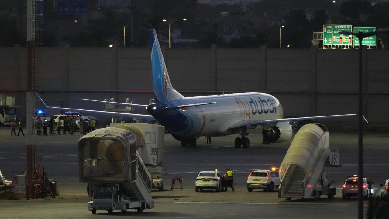A FlyDubai plane in Israel after an emergency landing in Saudi Arabia