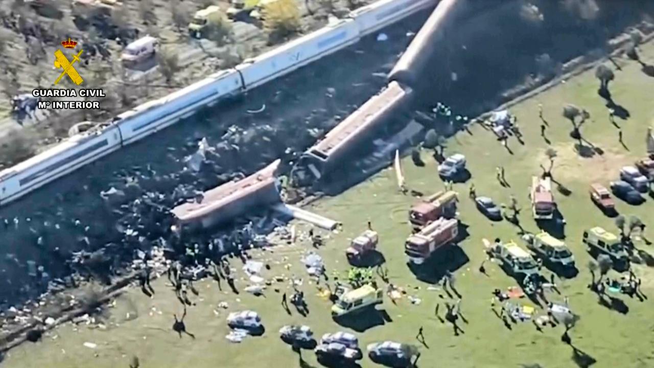 Aerial view of a train collision in Urda, Spain