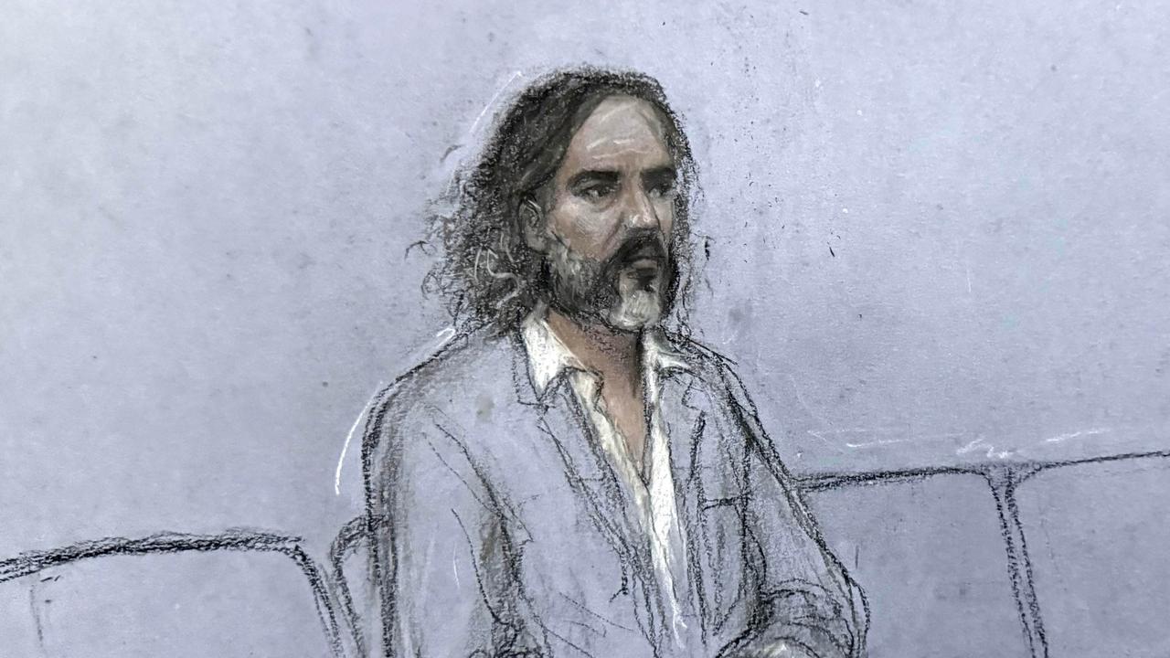 Courtroom sketch of Russell Brand during jury selection